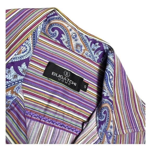 BUGATCHI UOMO Luxury Designer Striped Italian Business Casual Dress Shirt Small - Picture 3 of 6
